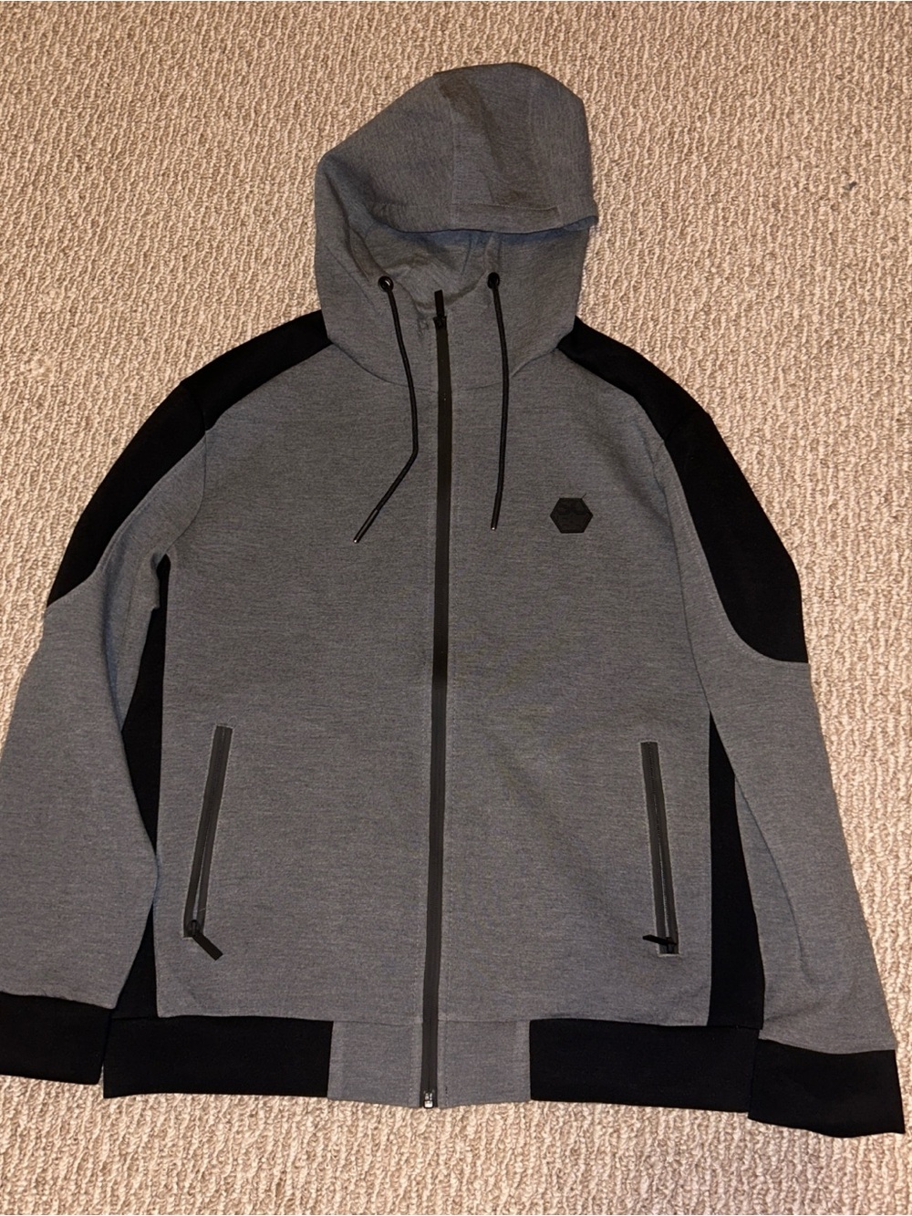 STRAIGHT OUTTA BROOKLYN Gray & Black Hooded Zip Jacket Size - XL